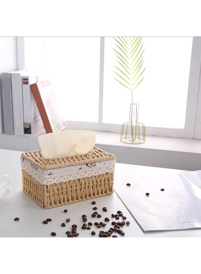غطاء علبة مناديل كلاسيكي ريترو - حامل مناديل بتصميم نسج الخيزران لأناقة المنزل - Image 3